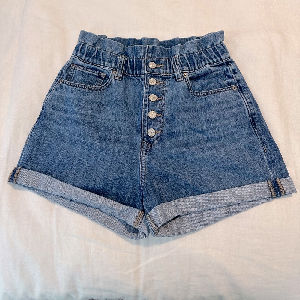 Express Shortie Denim Paper Bag Shorts Size S